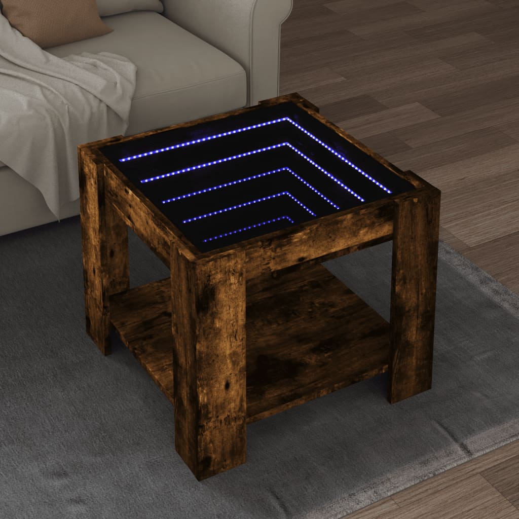 Table basse avec LED chêne fumé 53x53x45 cm bois d'ingénierie Tables basses vidaXL   