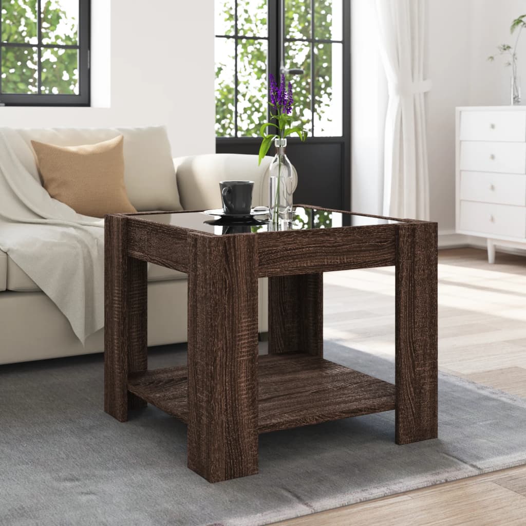 Table basse avec LED chêne marron 53x53x45 cm bois d'ingénierie Tables basses vidaXL   