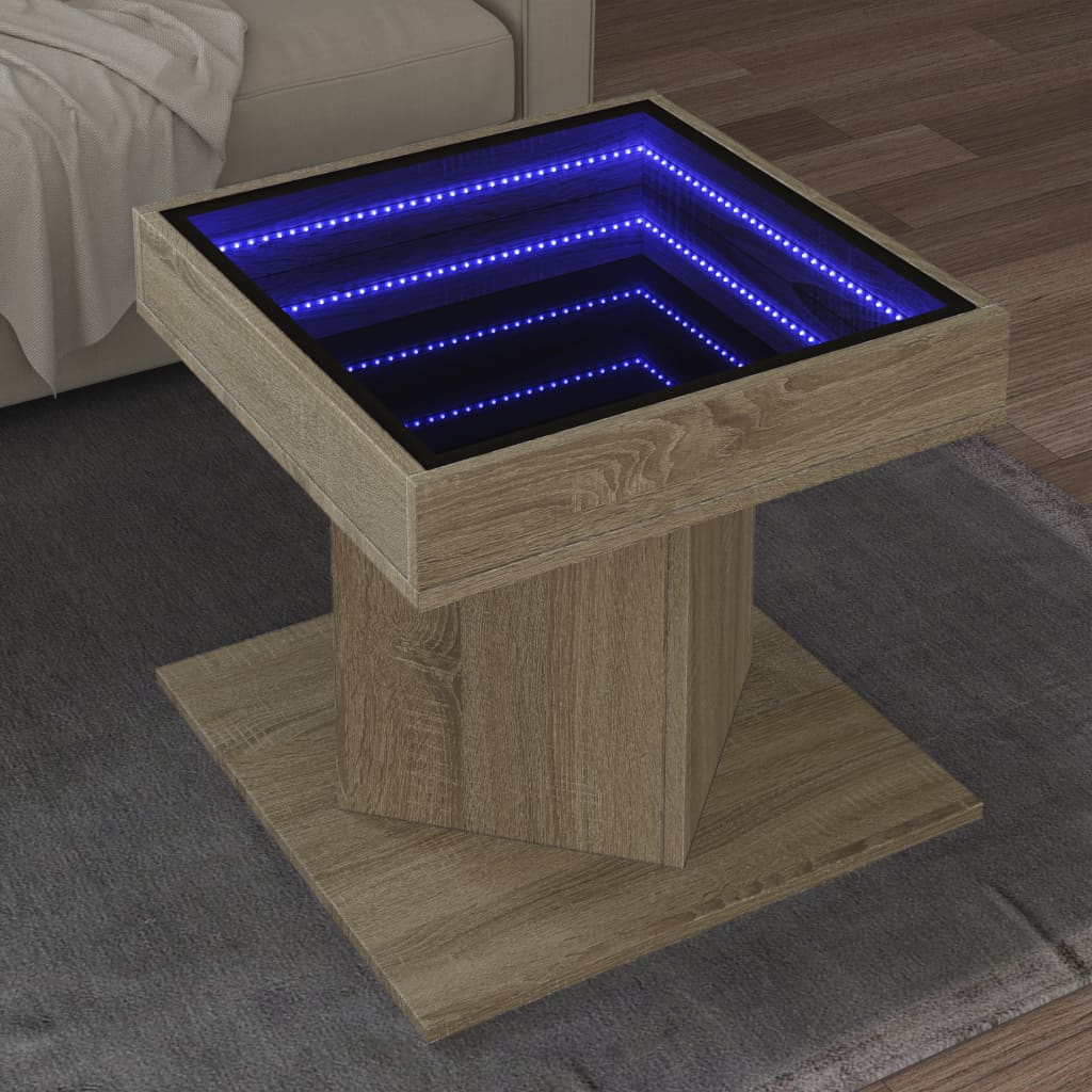 Table basse avec LED chêne sonoma 50x50x45 cm bois d'ingénierie Tables basses vidaXL   