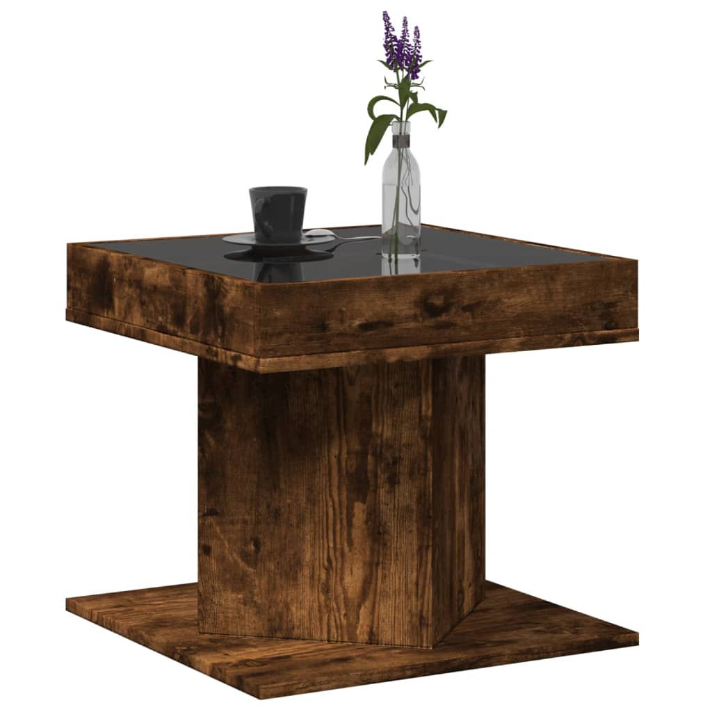 Table basse avec LED chêne fumé 50x50x45 cm bois d'ingénierie Tables basses vidaXL   