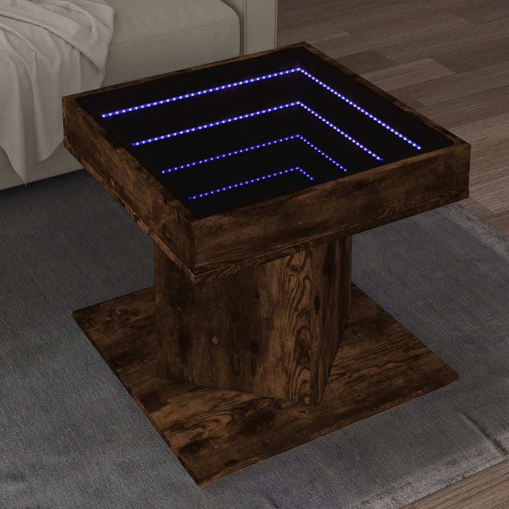 Table basse avec LED chêne fumé 50x50x45 cm bois d'ingénierie Tables basses vidaXL   