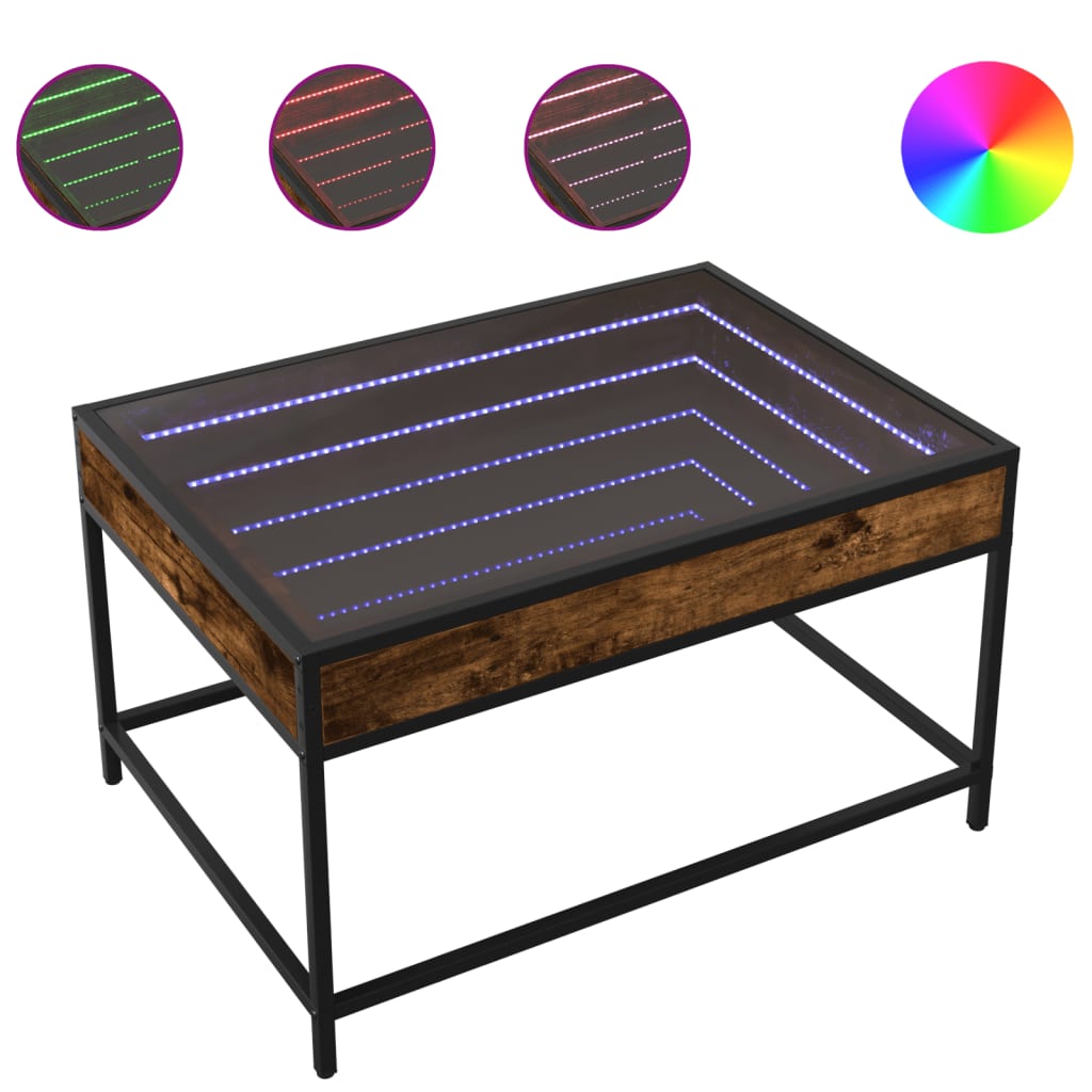 Table basse avec LED infini chêne fumé 70x50x41 cm Tables basses vidaXL   