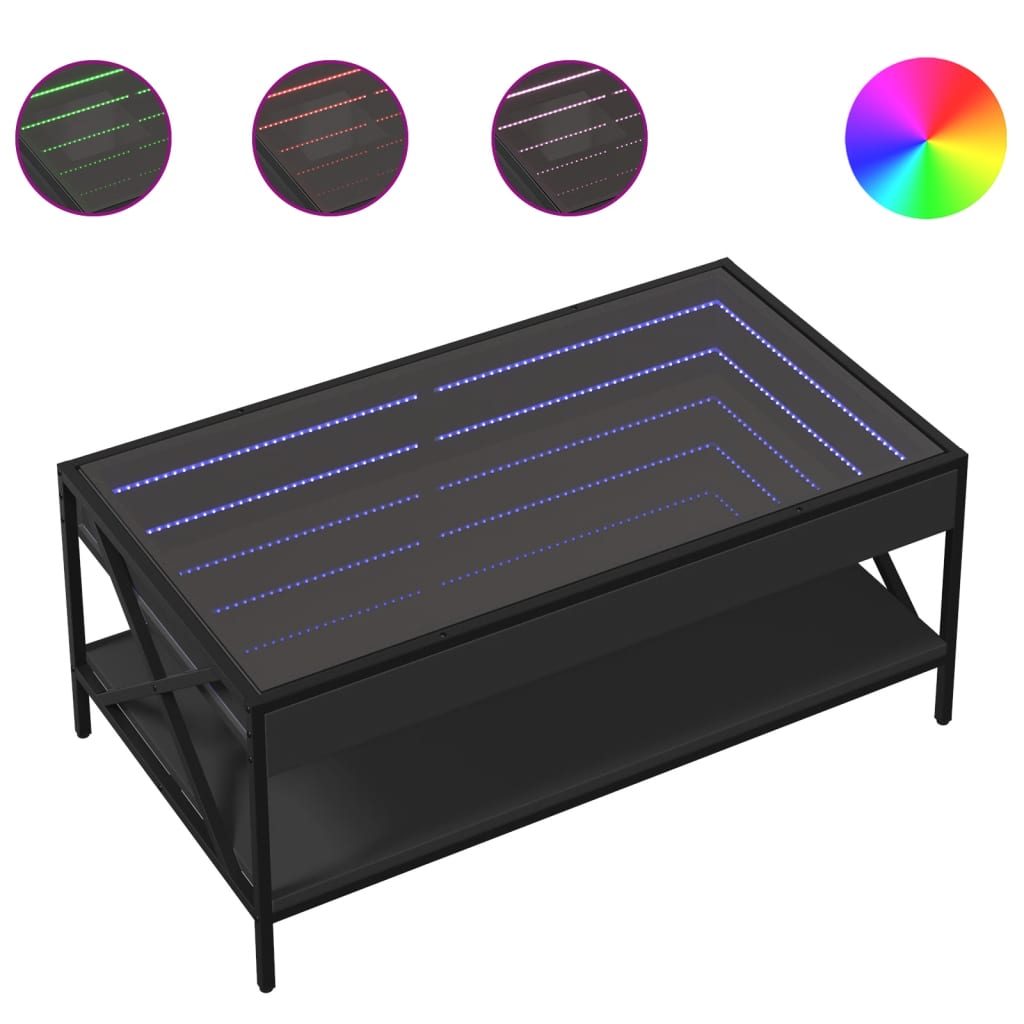 Table basse avec LED infini noir 90x50x38 cm Tables basses vidaXL   