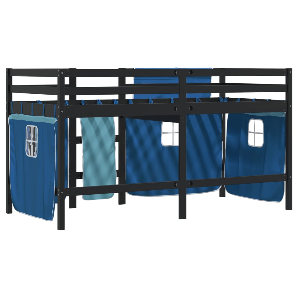 Lit mezzanine enfants et rideaux bleu 90x190cm bois pin massif Lits & cadres de lit vidaXL   