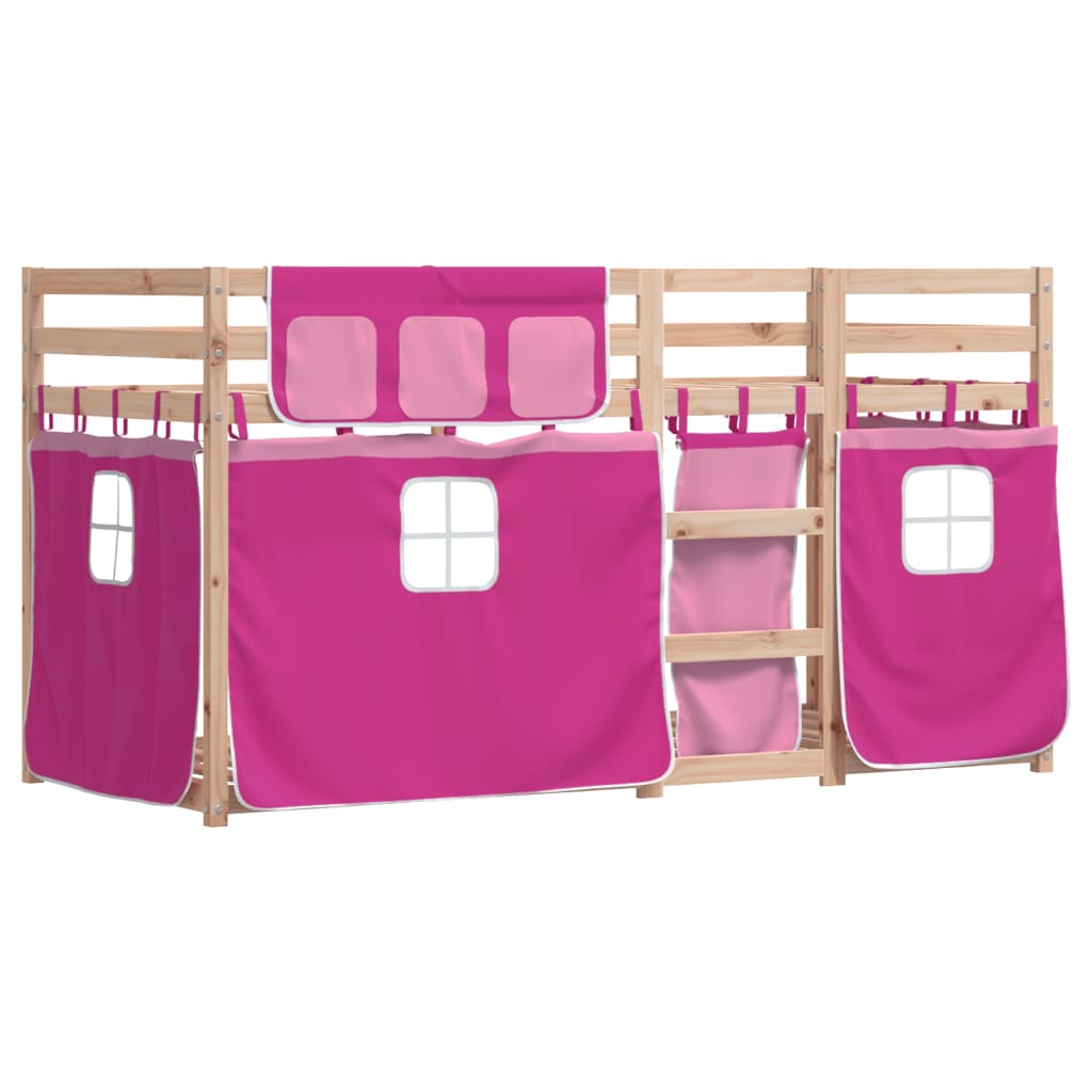 Lit superposé avec rideaux rose 80x200 cm bois pin massif Lits & cadres de lit vidaXL   