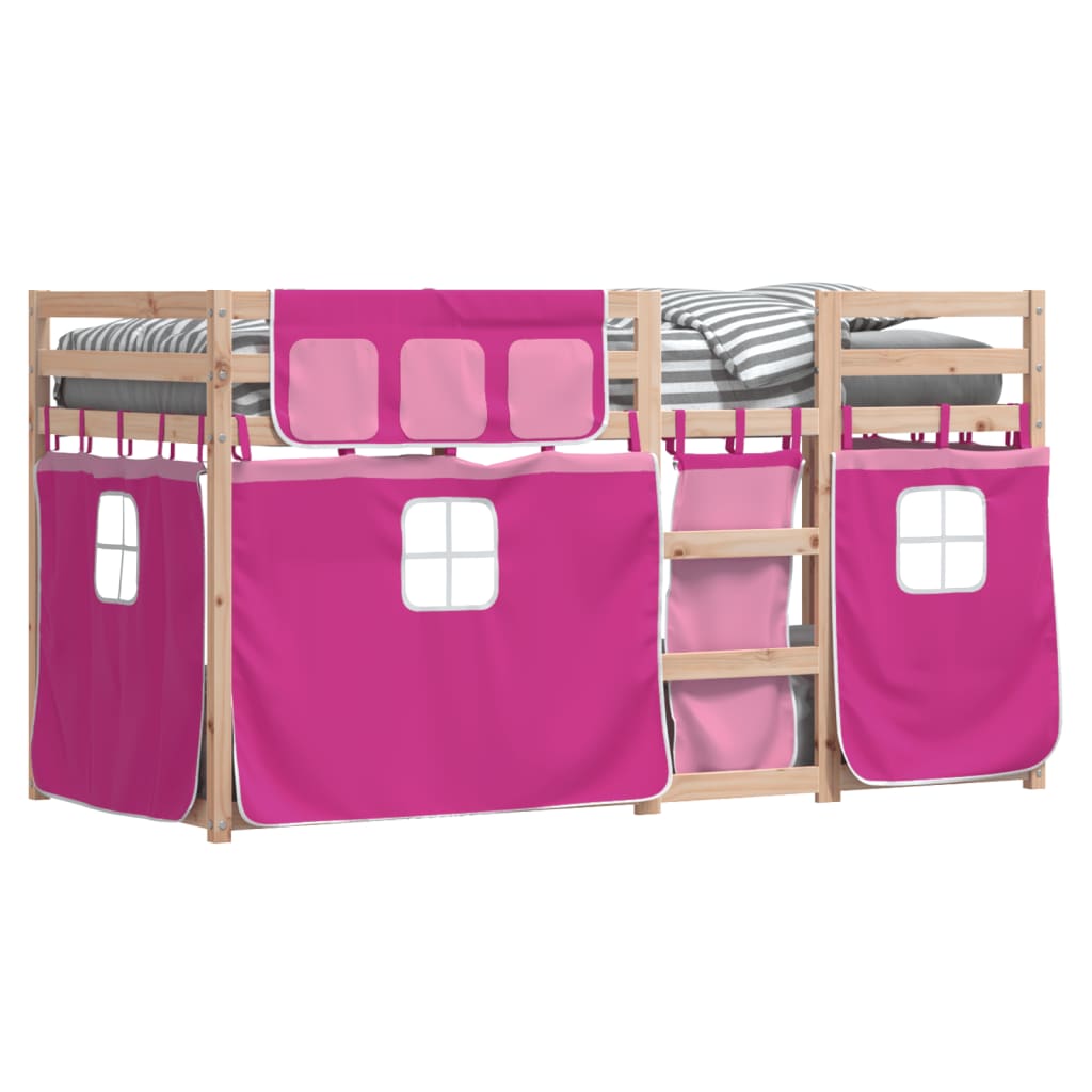 Lit superposé avec rideaux rose 80x200 cm bois pin massif Lits & cadres de lit vidaXL   