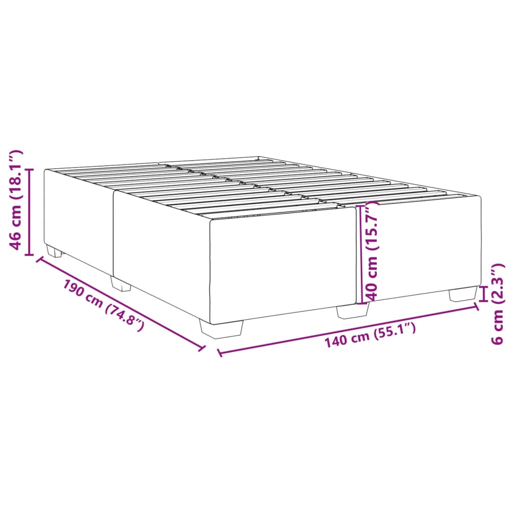 Cadre de lit Gris 140x190 cm Similicuir Lits & cadres de lit vidaXL   