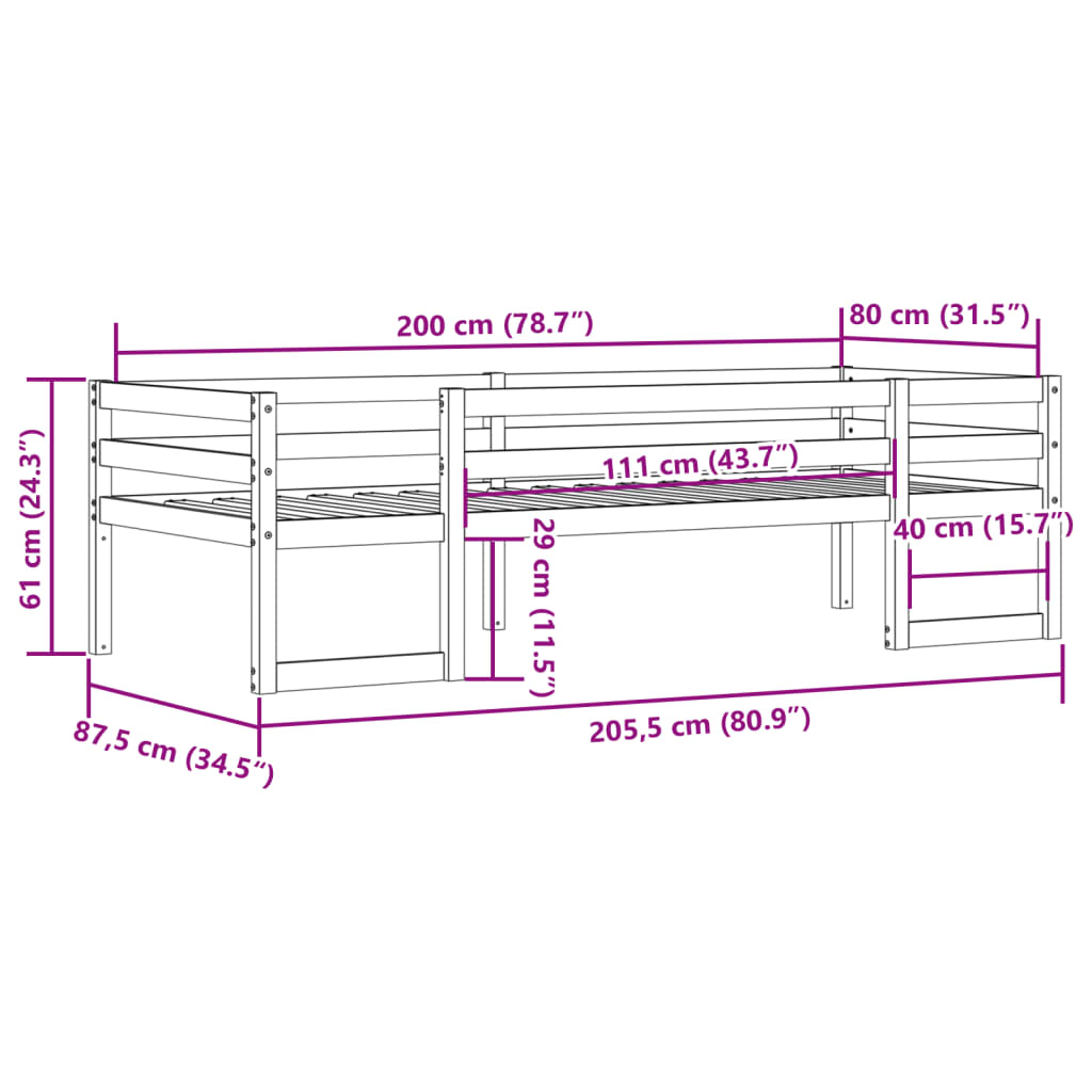 Cadre de lit pour enfants blanc 80x200 cm bois de pin massif Lits & cadres de lit vidaXL   