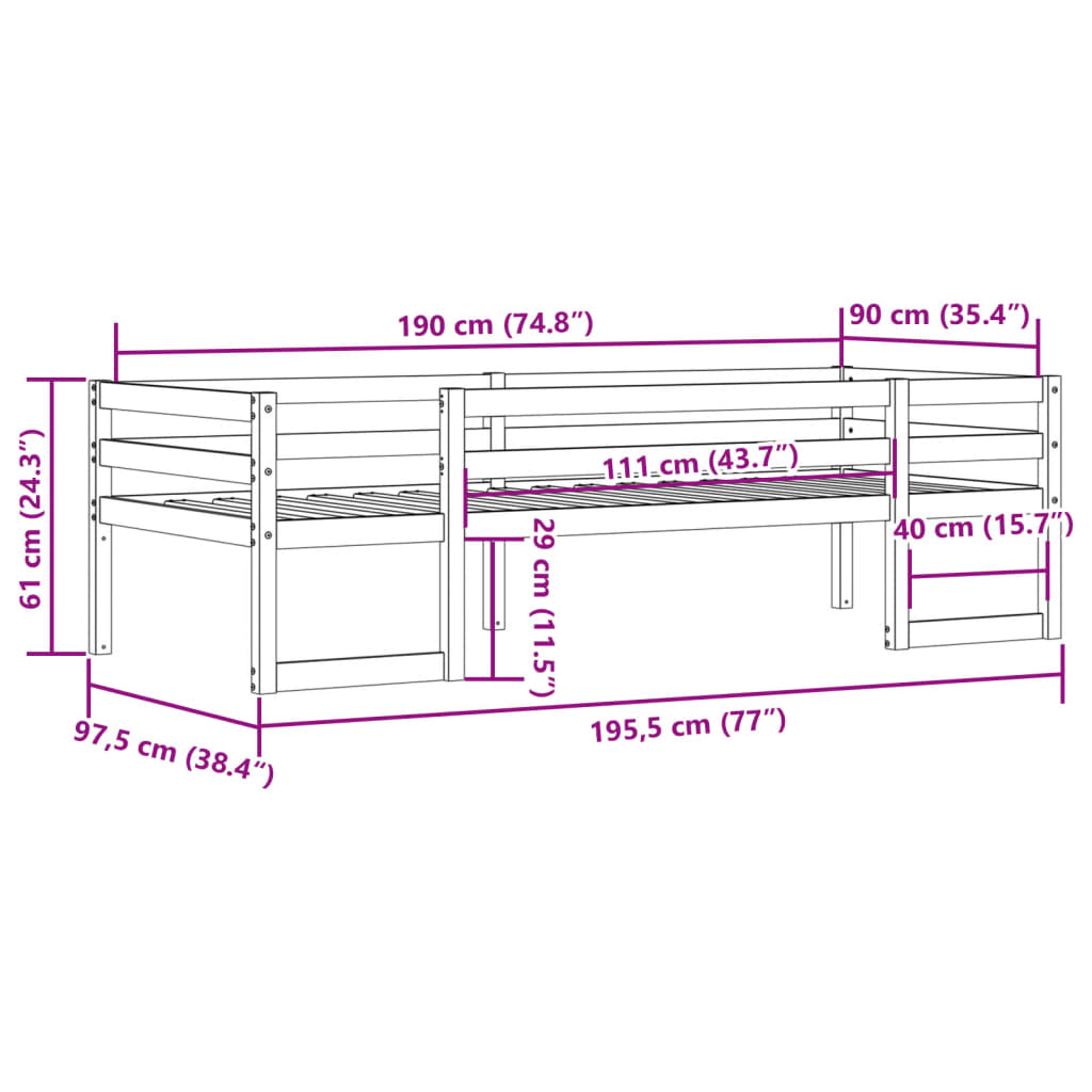 Cadre de lit pour enfants blanc 90x190 cm bois de pin massif Lits & cadres de lit vidaXL   