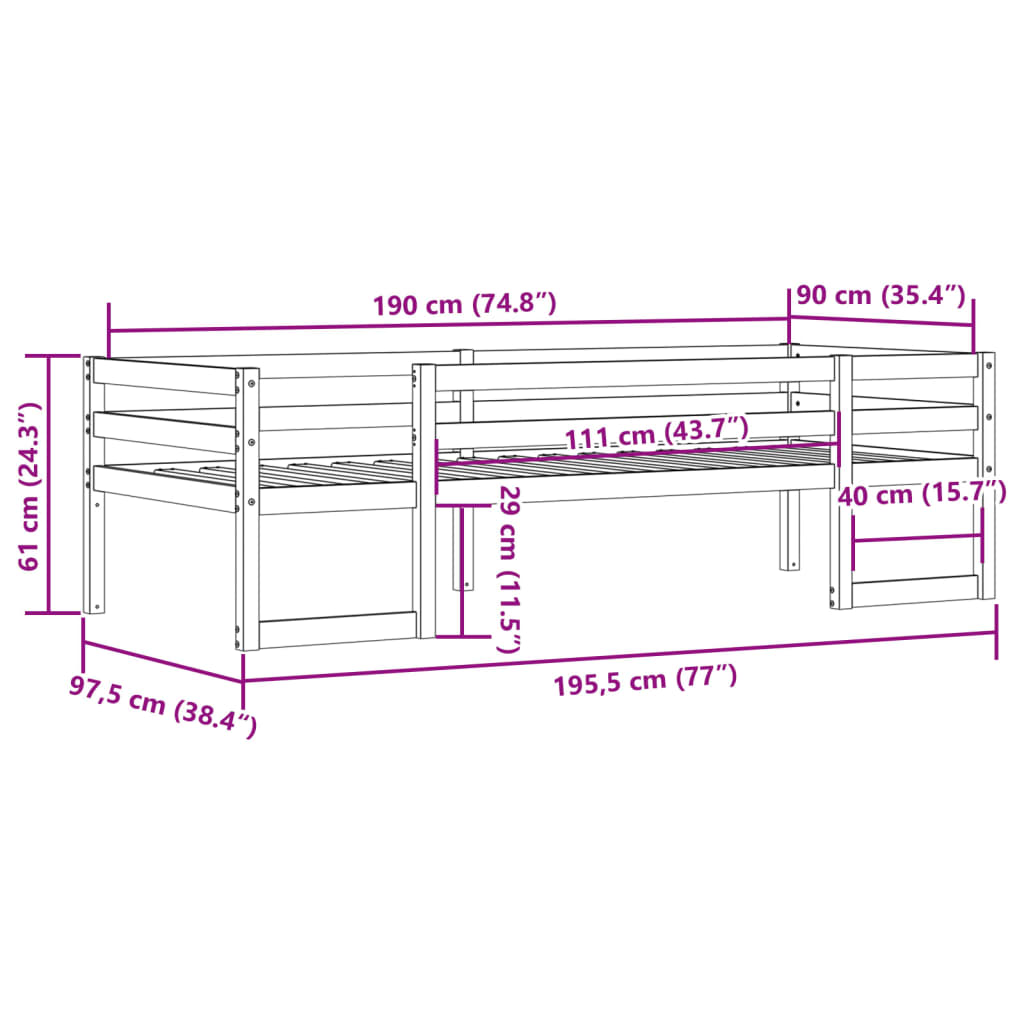 Cadre de lit d'enfants marron cire 90x190 cm bois de pin massif Lits & cadres de lit vidaXL   