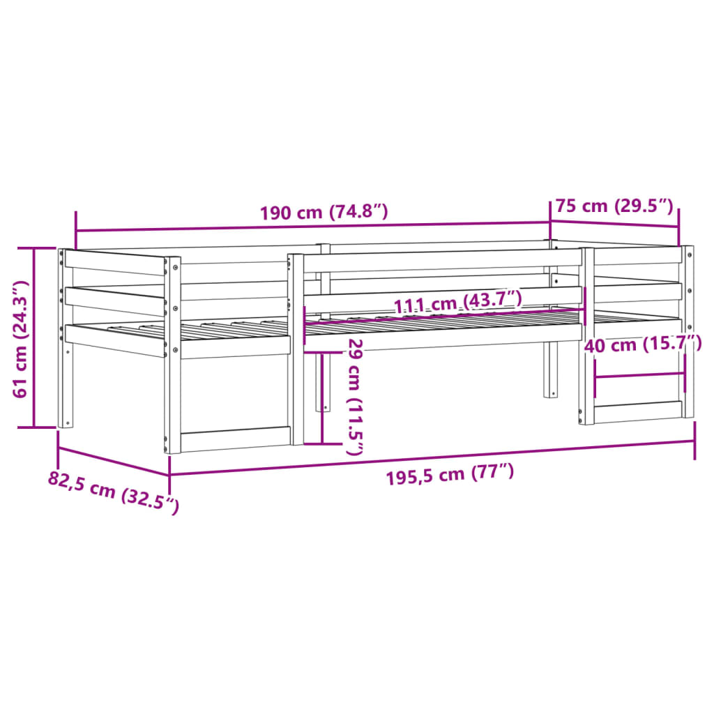 Cadre de lit d'enfant blanc 75x190 cm bois de pin massif Lits & cadres de lit vidaXL   