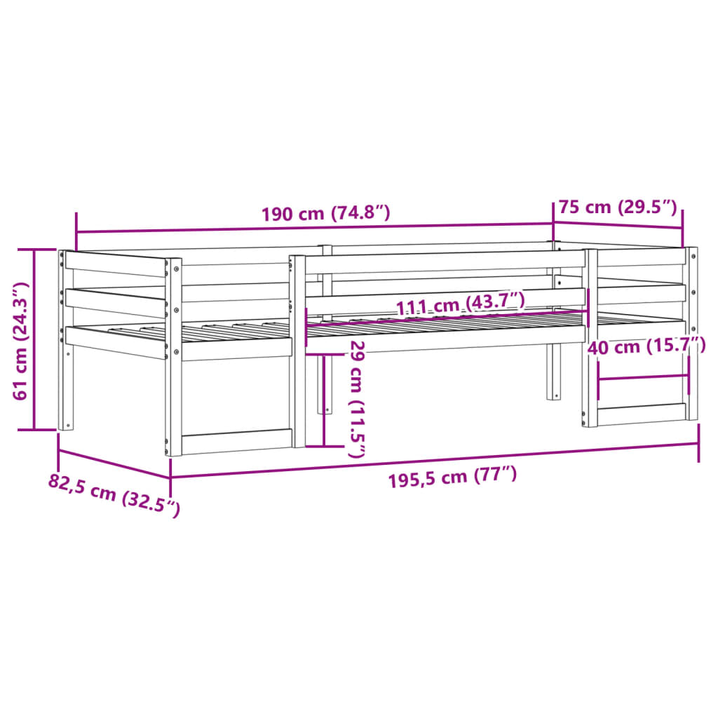 Cadre de lit d'enfant marron cire 75x190 cm bois de pin massif Lits & cadres de lit vidaXL   