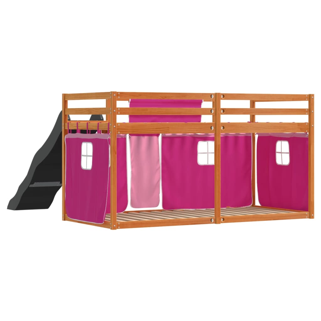 Lit superposé avec toboggan et rideaux rose 80x200 cm Lits & cadres de lit vidaXL   