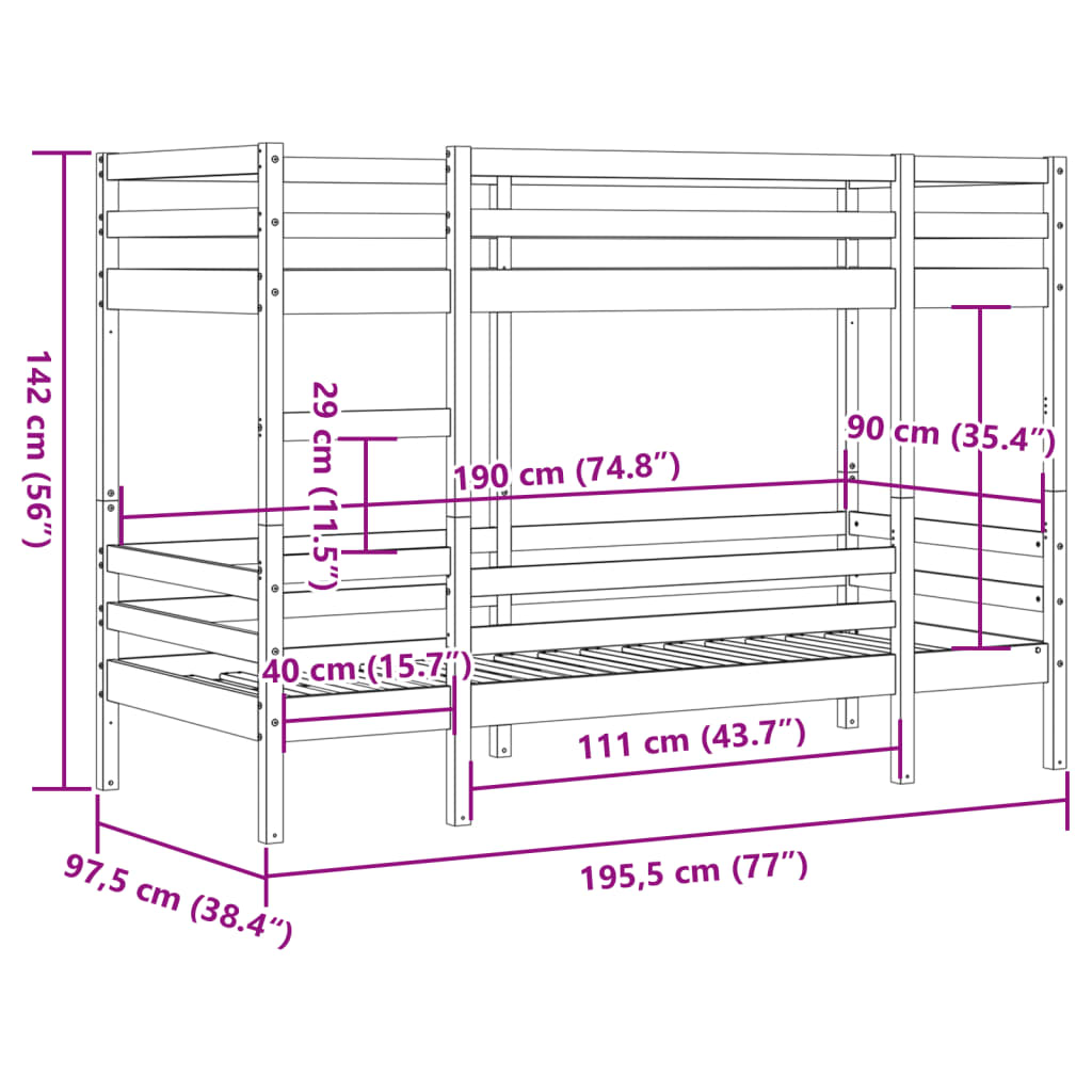 Lit superposé cire marron 90x190 cm bois de pin massif Lits & cadres de lit vidaXL   