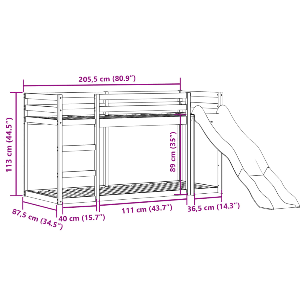 Lit superposé avec toboggan/échelle 80x200 cm bois pin massif Lits & cadres de lit vidaXL   