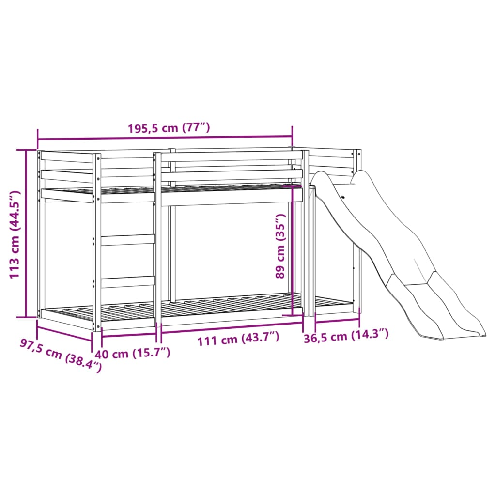 Lit superposé avec toboggan et échelle 90x190cm bois pin massif Lits & cadres de lit vidaXL   