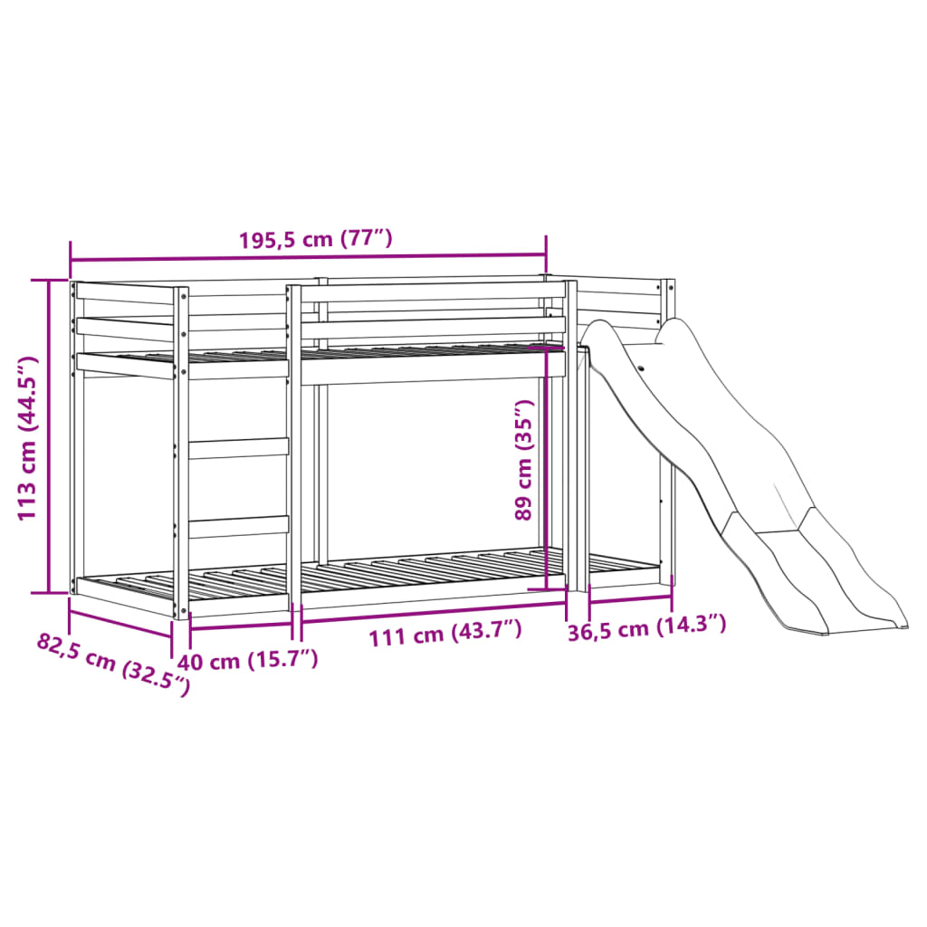 Lit superposé avec toboggan et échelle 75x190cm bois pin massif Lits & cadres de lit vidaXL   