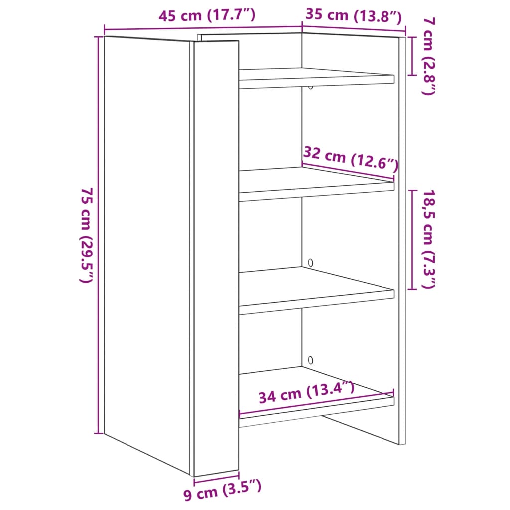 Image Buffet chêne sonoma 45x35x75 cm bois d'ingénierie | Xios Store SNC vidaXL Xios Store SNC