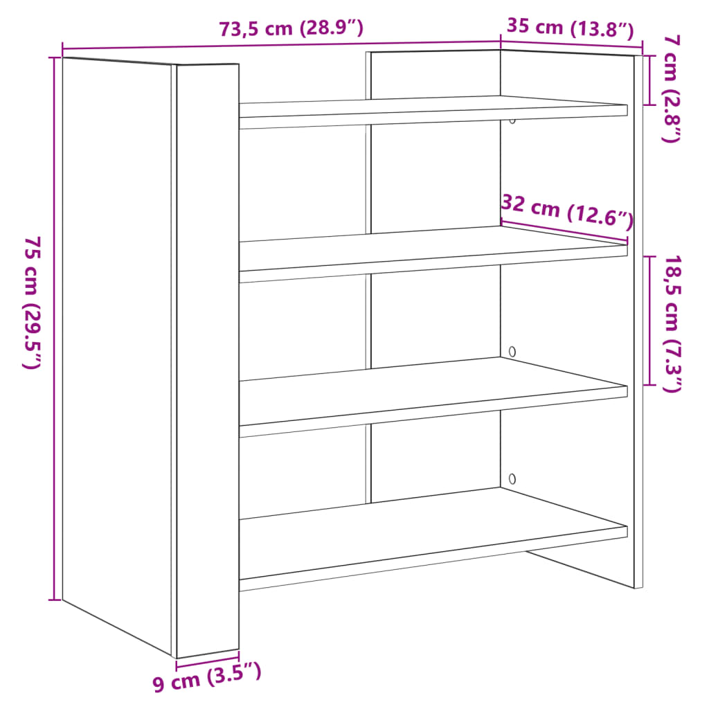 Image Buffet chêne sonoma 73,5x35x75 cm bois d'ingénierie | Xios Store SNC vidaXL Xios Store SNC