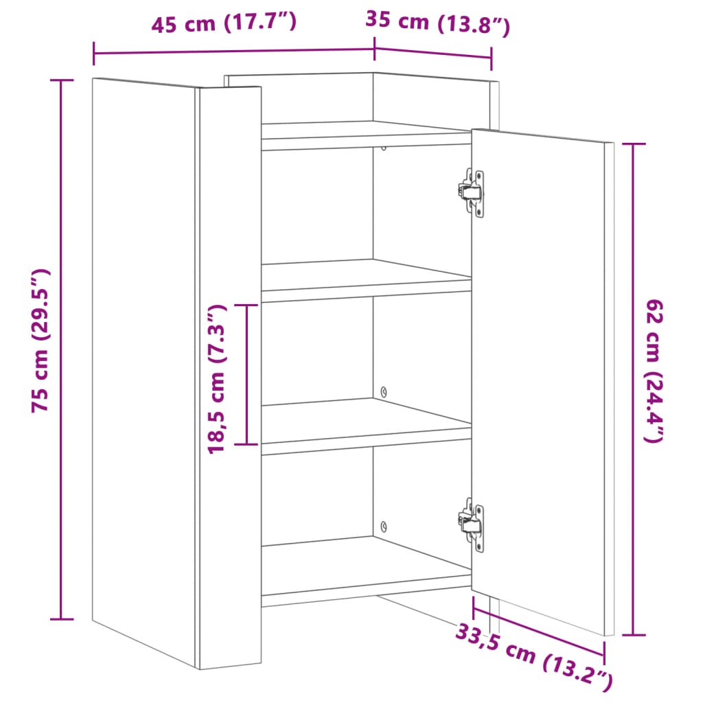 Image Buffet chêne fumé 45x35x75 cm bois d'ingénierie | Xios Store SNC vidaXL Xios Store SNC