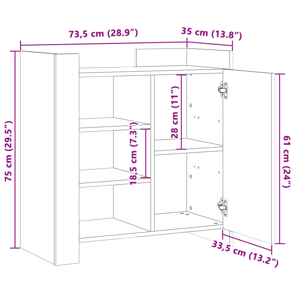 Image Buffet noir 73,5x35x75 cm bois d'ingénierie | Xios Store SNC vidaXL Xios Store SNC