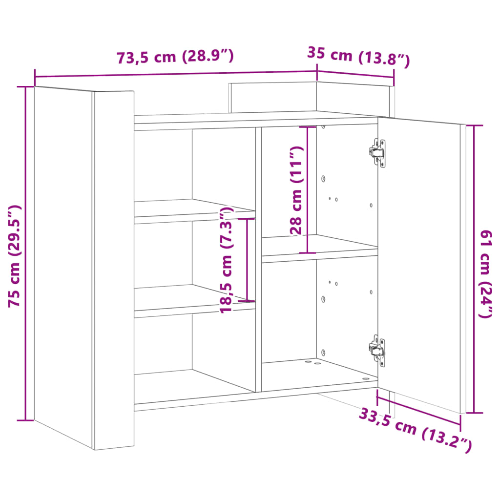 Image Buffet chêne sonoma 73,5x35x75 cm bois d'ingénierie | Xios Store SNC vidaXL Xios Store SNC