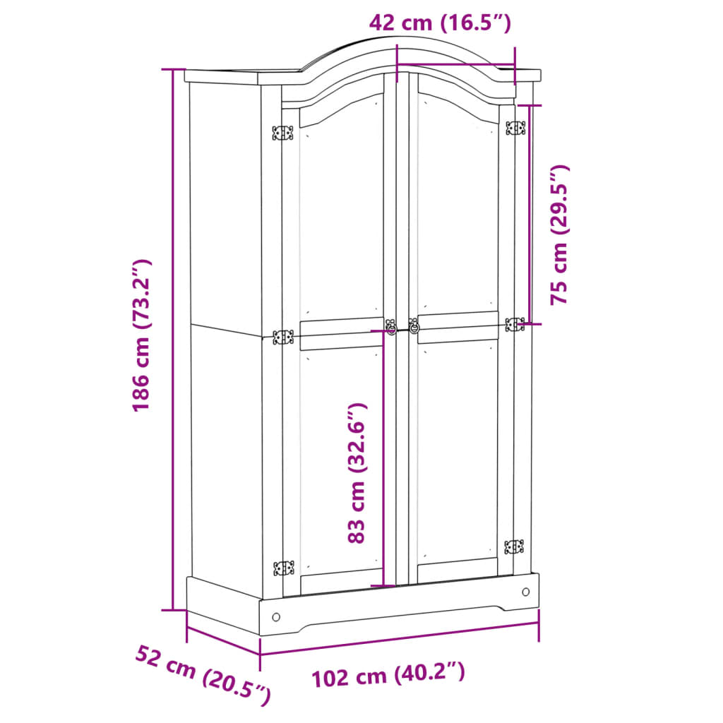 Garde-robe Corona 102x52x186 cm bois de pin massif Armoires vidaXL   