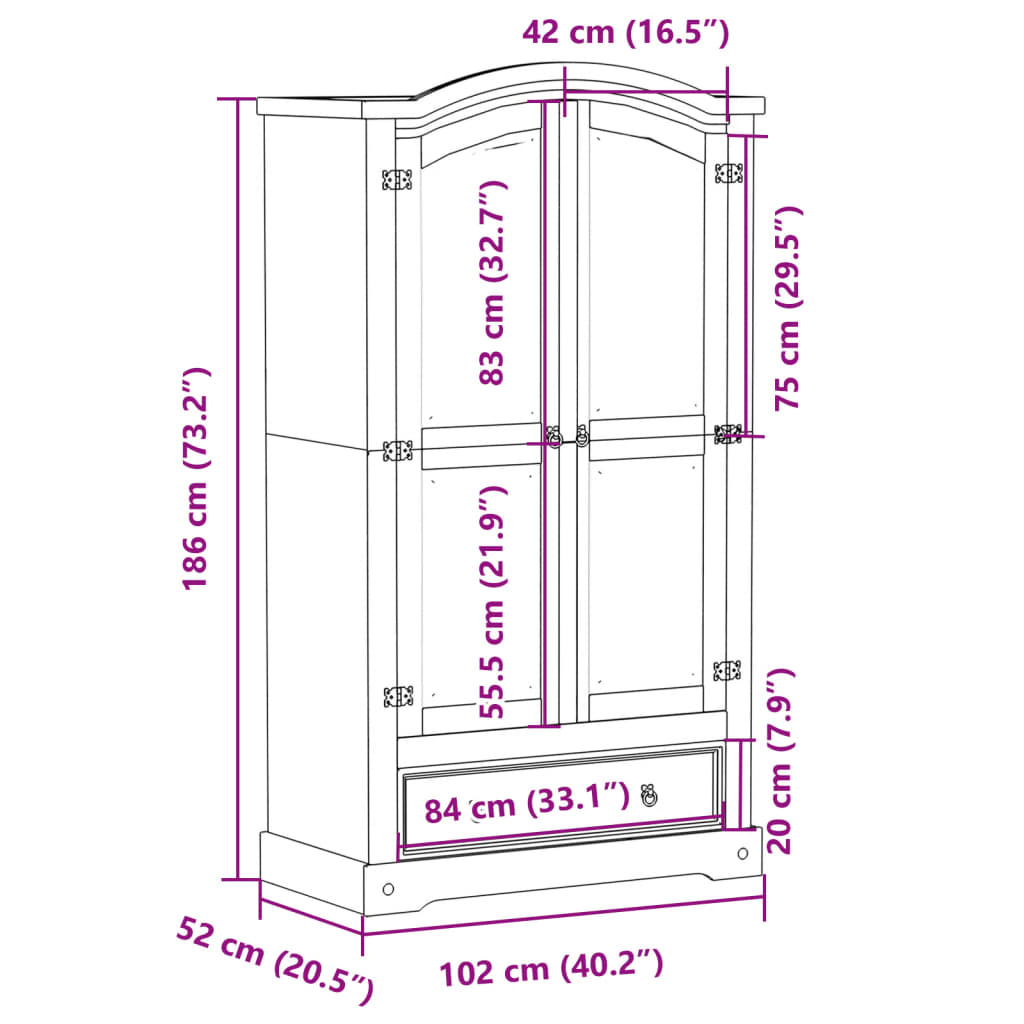 Garde-robe Corona 102x52x186 cm bois de pin massif Armoires vidaXL   