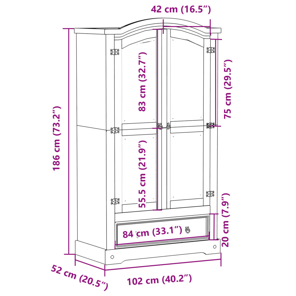 Garde-robe Corona blanc 102x52x186 cm bois de pin massif Armoires vidaXL   