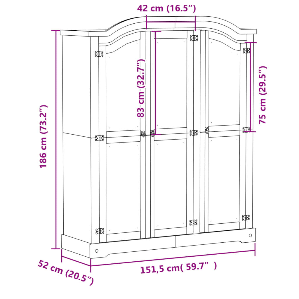 Garde-robe Corona 151,5x52x186 cm bois de pin massif Armoires vidaXL   