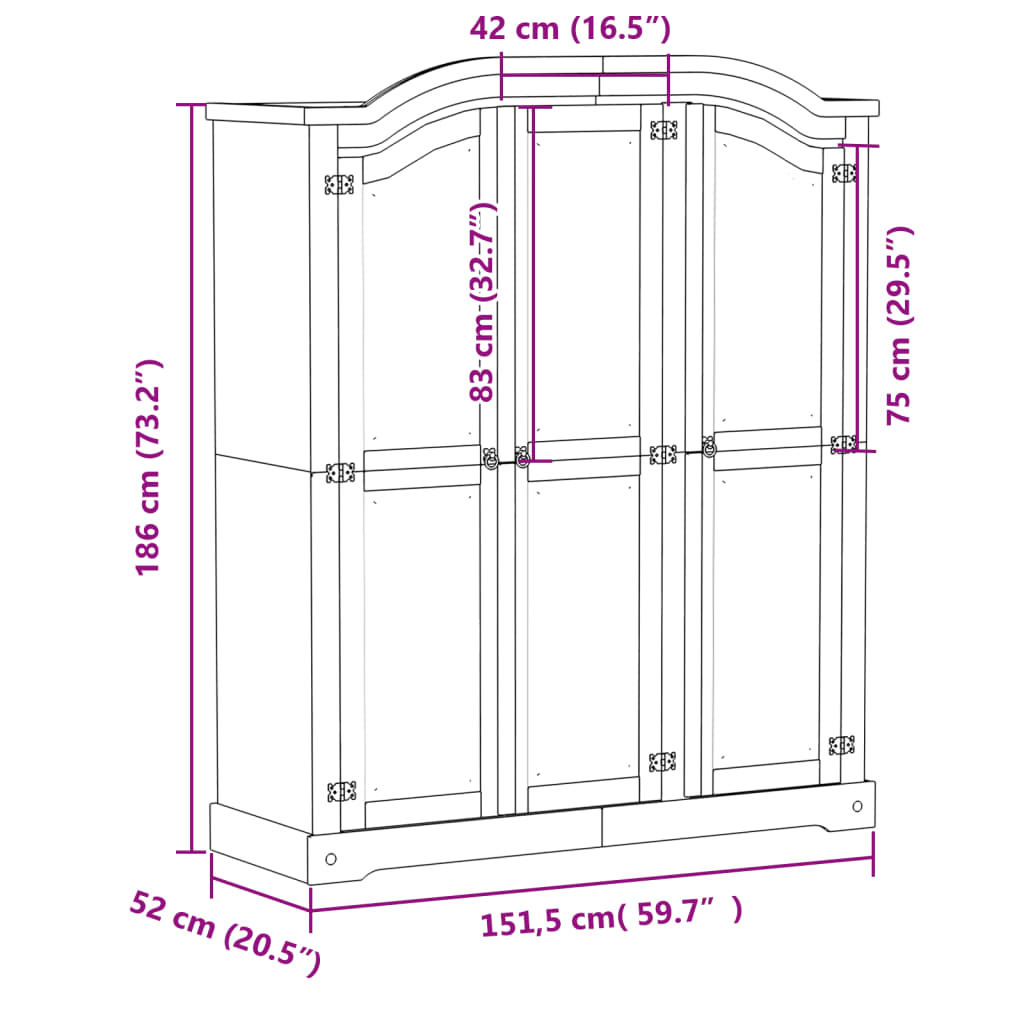 Garde-robe Corona blanc 151,5x52x186 cm bois de pin massif Armoires vidaXL   