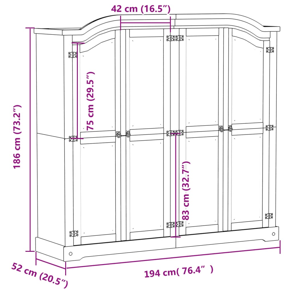 Garde-robe Corona 194x52x186 cm bois de pin massif Armoires vidaXL   