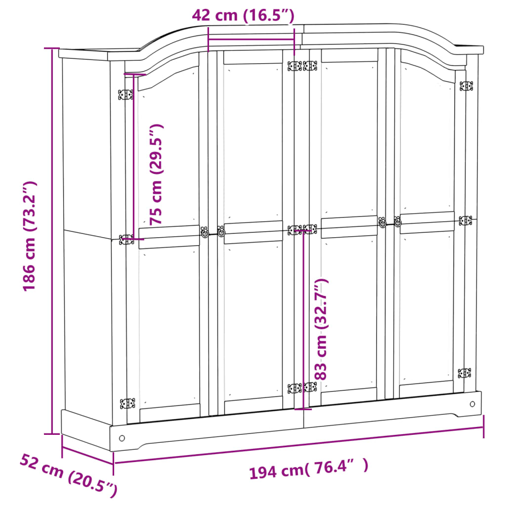 Garde-robe Corona blanc 194x52x186 cm bois de pin massif Armoires vidaXL   