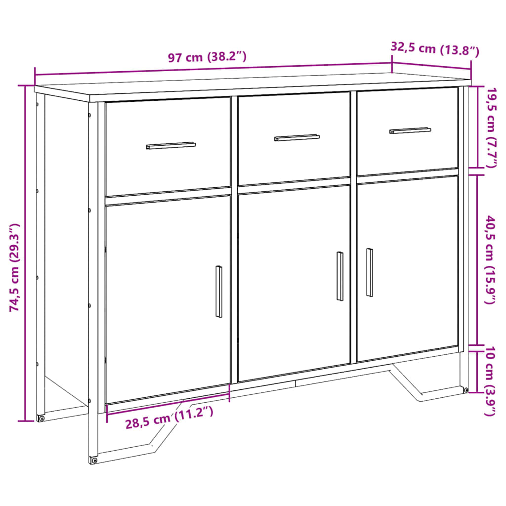 Buffet chêne marron 97x32,5x74,5 cm bois d'ingénierie