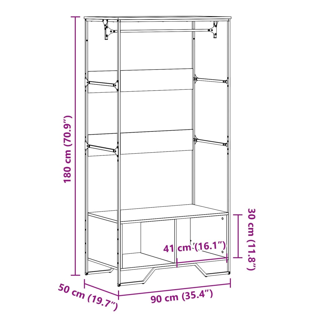 Armoire chêne sonoma 90x50x180 cm bois d'ingénierie Organiseurs pour armoires & penderies pour vêtements vidaXL   