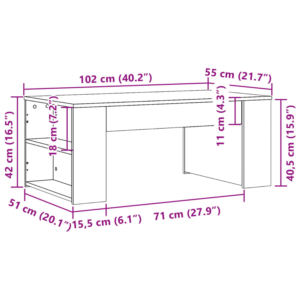 Table basse sonoma gris 102x55x42 cm bois d'ingénierie Tables basses vidaXL   