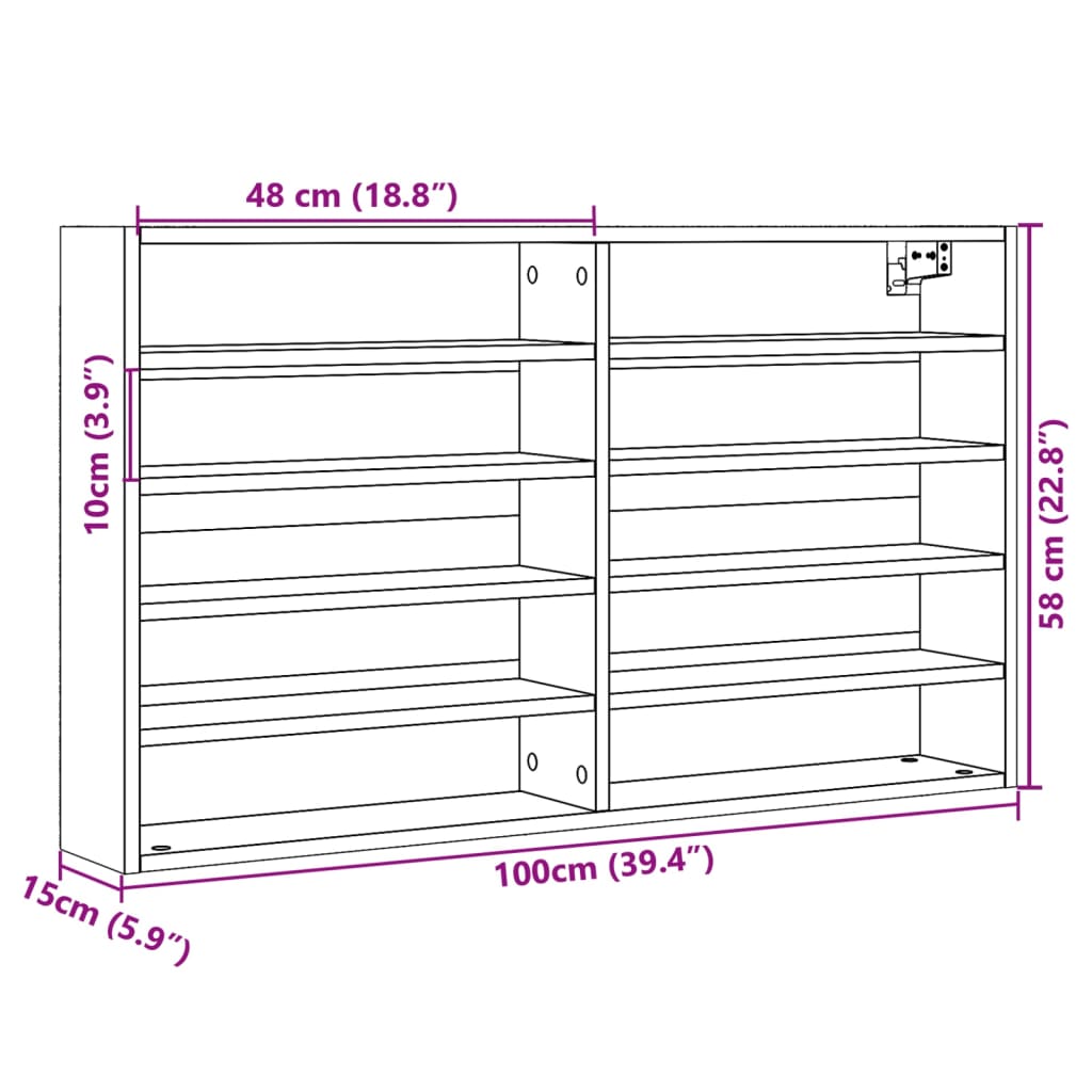 Armoire à vitrine chêne sonoma 100x15x58 cm bois d'ingénierie Étagères murales & corniches vidaXL   