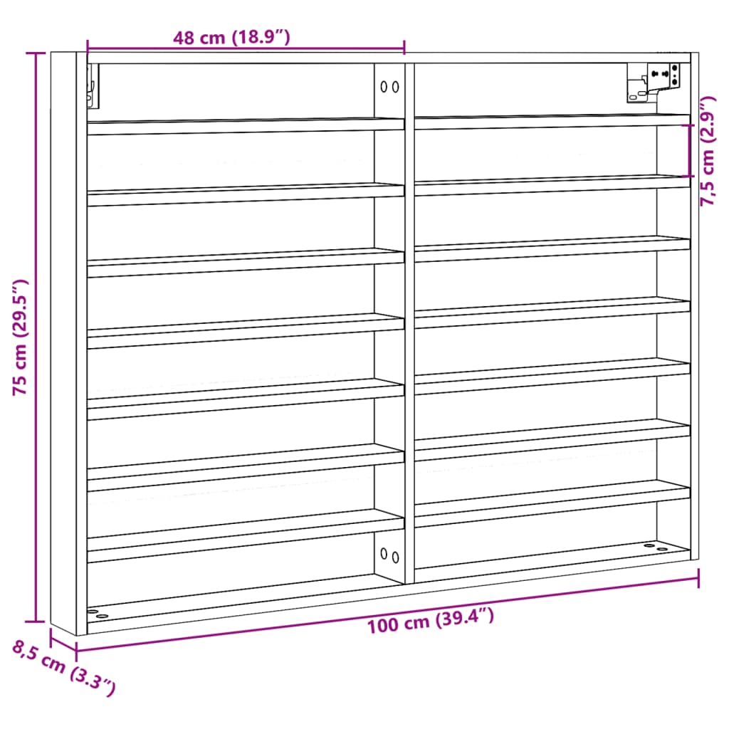 Armoire à vitrine gris béton 100x8,5x75 cm bois d’ingénierie Étagères murales & corniches vidaXL   