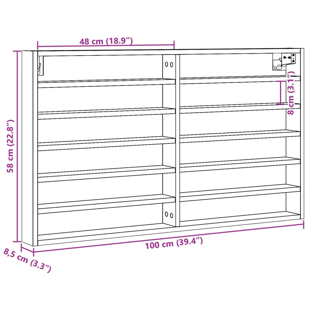 Armoire à vitrine blanc 100x8,5x58 cm bois d'ingénierie Étagères murales & corniches vidaXL   