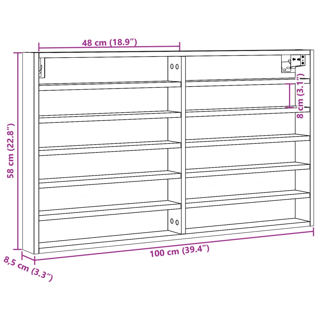 Armoire à vitrine noir 100x8,5x58 cm bois d'ingénierie Étagères murales & corniches vidaXL   