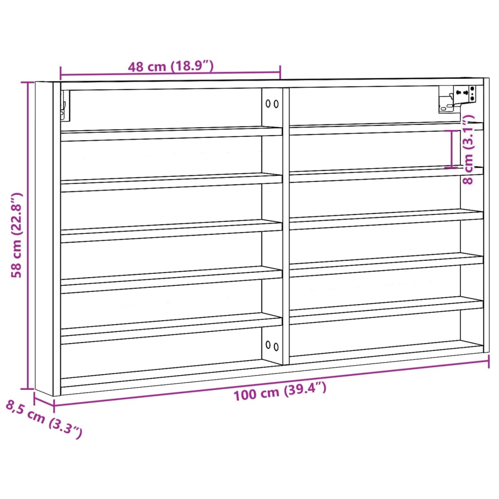 Armoire à vitrine gris béton 100x8,5x58 cm bois d'ingénierie Étagères murales & corniches vidaXL   