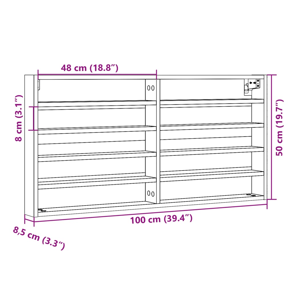 Armoire à vitrine blanc 100x8,5x50 cm bois d'ingénierie Étagères murales & corniches vidaXL   