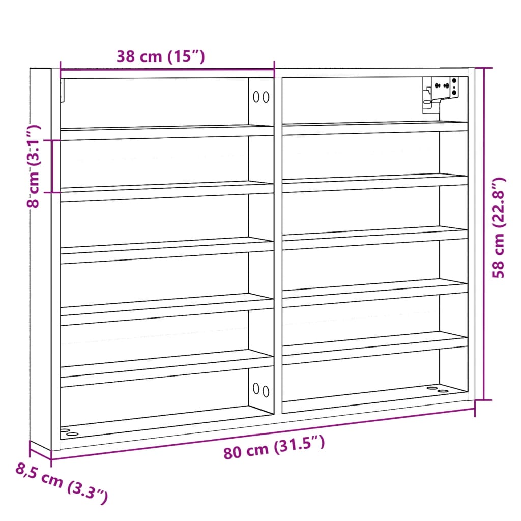 Armoire à vitrine blanc 80x8,5x58 cm bois d'ingénierie Étagères murales & corniches vidaXL   