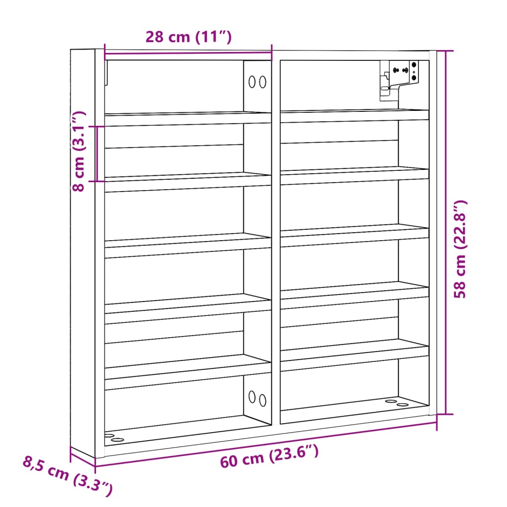 Armoire à vitrine blanc 60x8,5x58 cm bois d'ingénierie Étagères murales & corniches vidaXL   