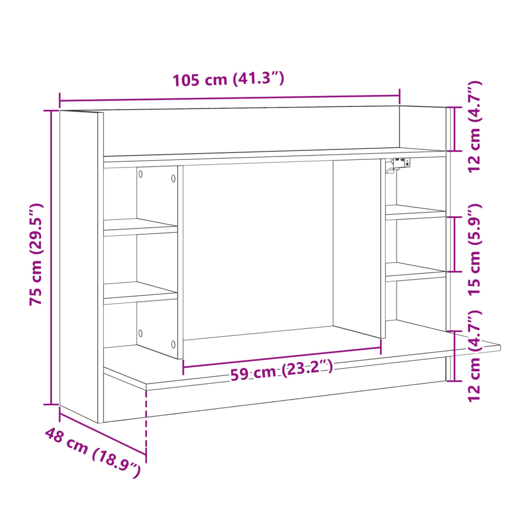 Bureau mural chêne sonoma 105x48x75 cm bois d'ingénierie Bureaux vidaXL   