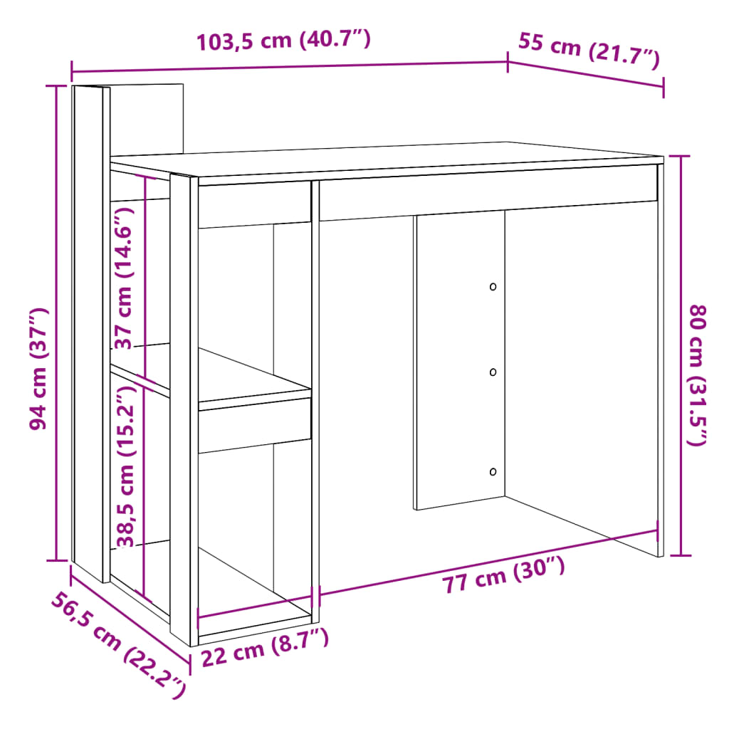 Bureau chêne fumé 103,5x56,5x94 cm bois d'ingénierie Bureaux vidaXL   