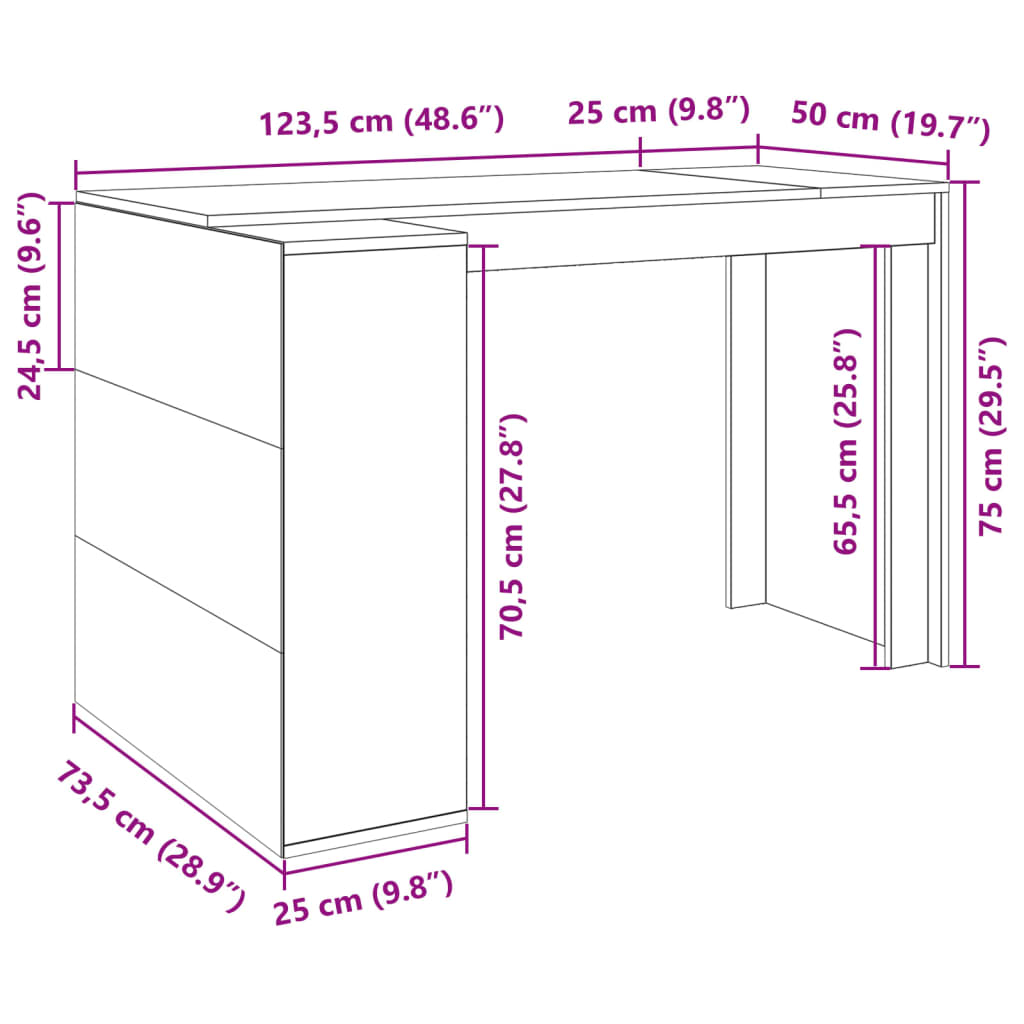 Bureau noir 123,5x73,5x75 cm bois d'ingénierie Bureaux vidaXL   