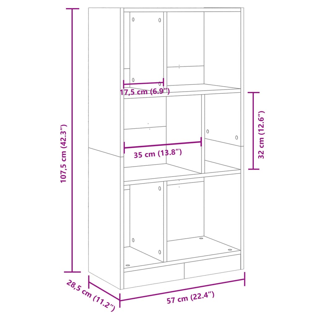 Image Bibliothèque chêne fumé 57x28,5x107,5 cm bois d'ingénierie | Xios Store SNC vidaXL Xios Store SNC