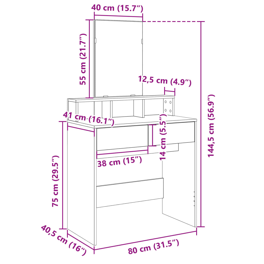 Coiffeuse avec miroir chêne sonoma 80x41x144,5 cm Coiffeuses vidaXL   