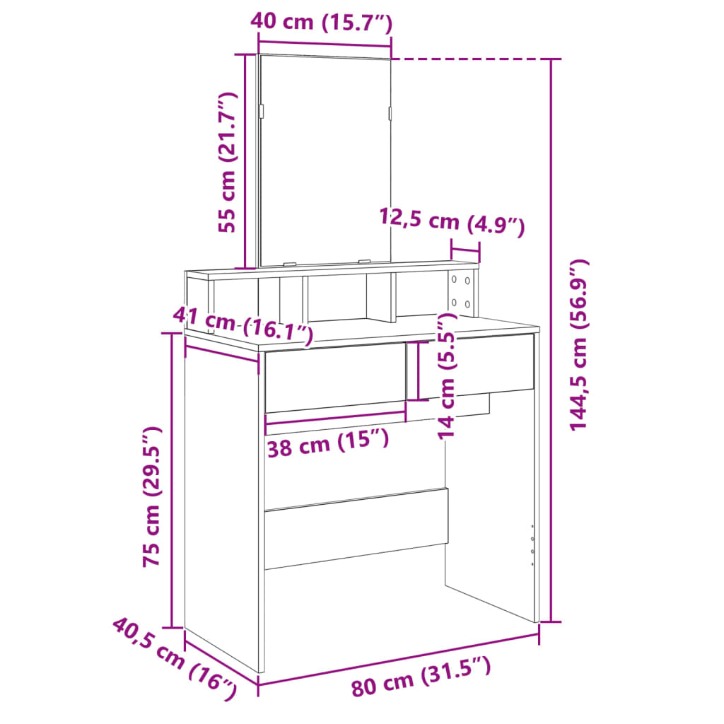 Coiffeuse avec miroir chêne fumé 80x41x144,5 cm Coiffeuses vidaXL   